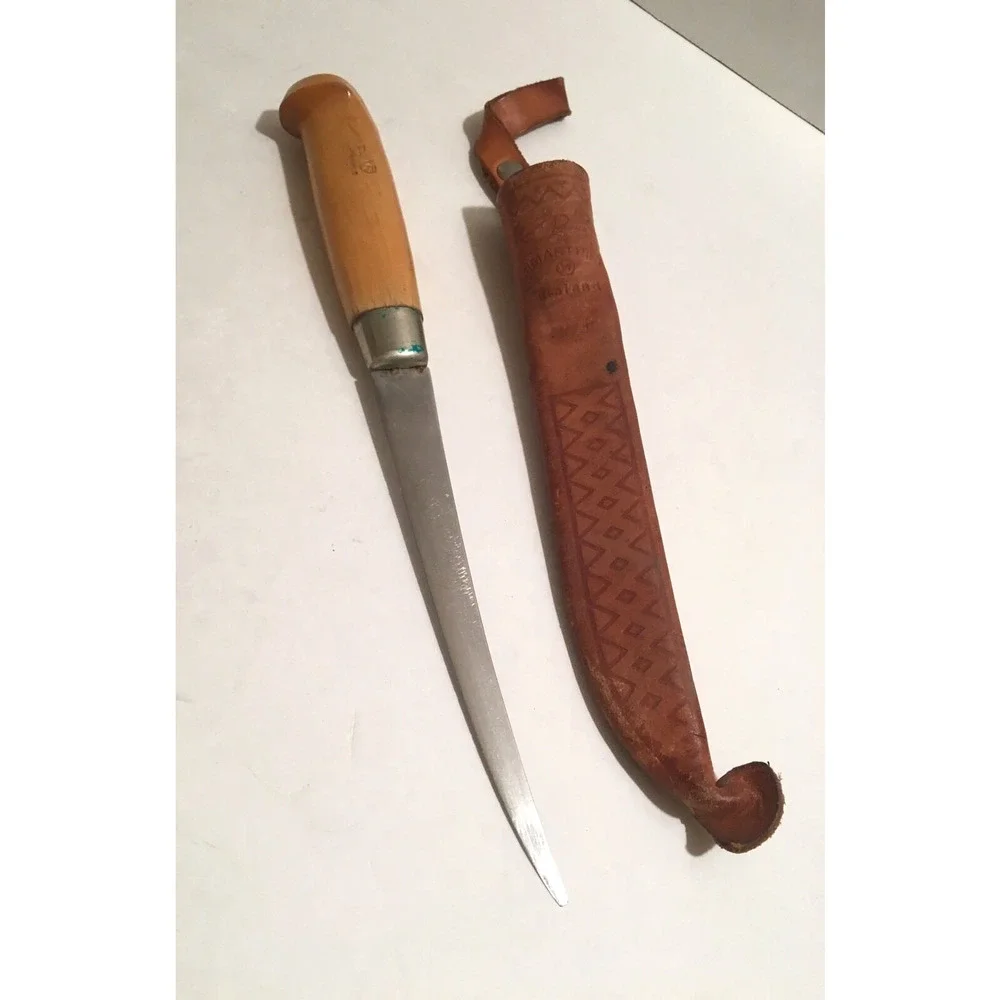 VTG FISHING KNIFE SIGNED J. MARTTIINI FINLAND 16Cms BLADE & LEATHER BELT SHEATH